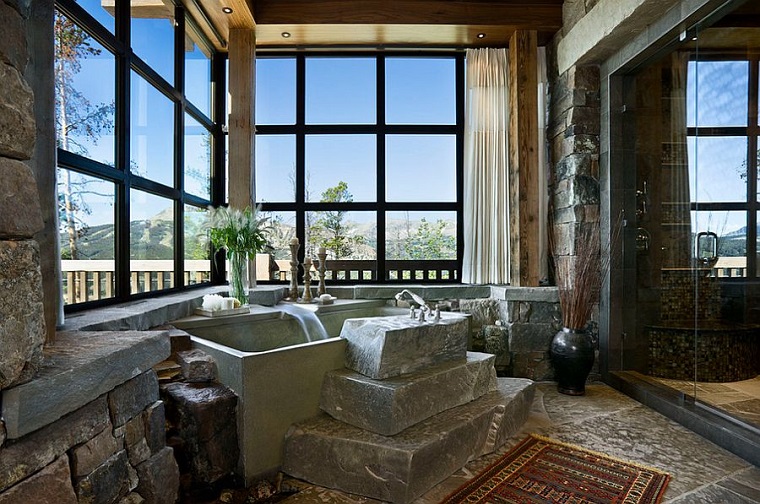 Baño rustico con piedra ~ dikidu.com