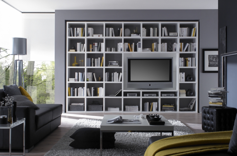 Bibliotecas grandes para salas de estar modernas