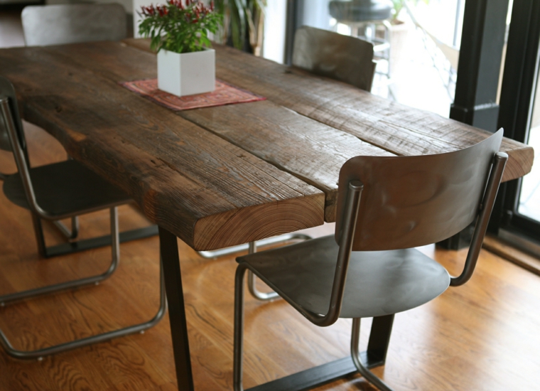 Mesas de comedor modernas de madera maciza 50 ideas. Mesa rectangular acero moderna