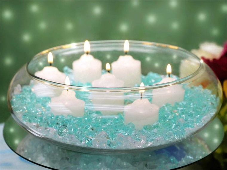 estupendo bol velas blancas cristyales