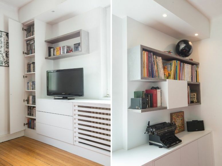 Muebles TV integrados con biblioteca - 75 ideas modernas