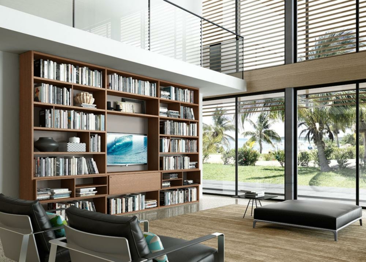 Muebles TV integrados con biblioteca - 75 ideas modernas