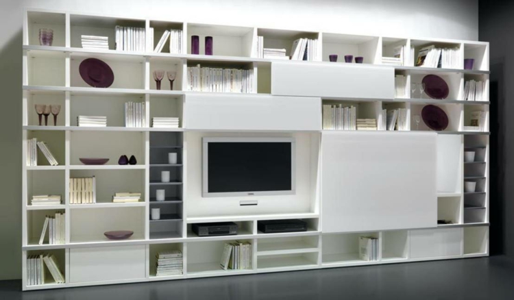 Muebles tv integrados con biblioteca 75 ideas modernas