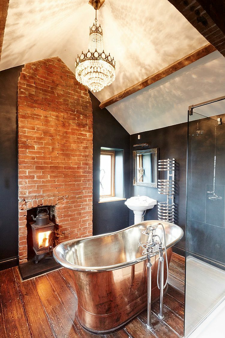 Decoracion baños con paredes de ladrillo y diseño moderno Chimeneas de ladrillo