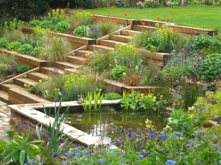 Jardines modernos con terrazas y gradas 50 diseños
