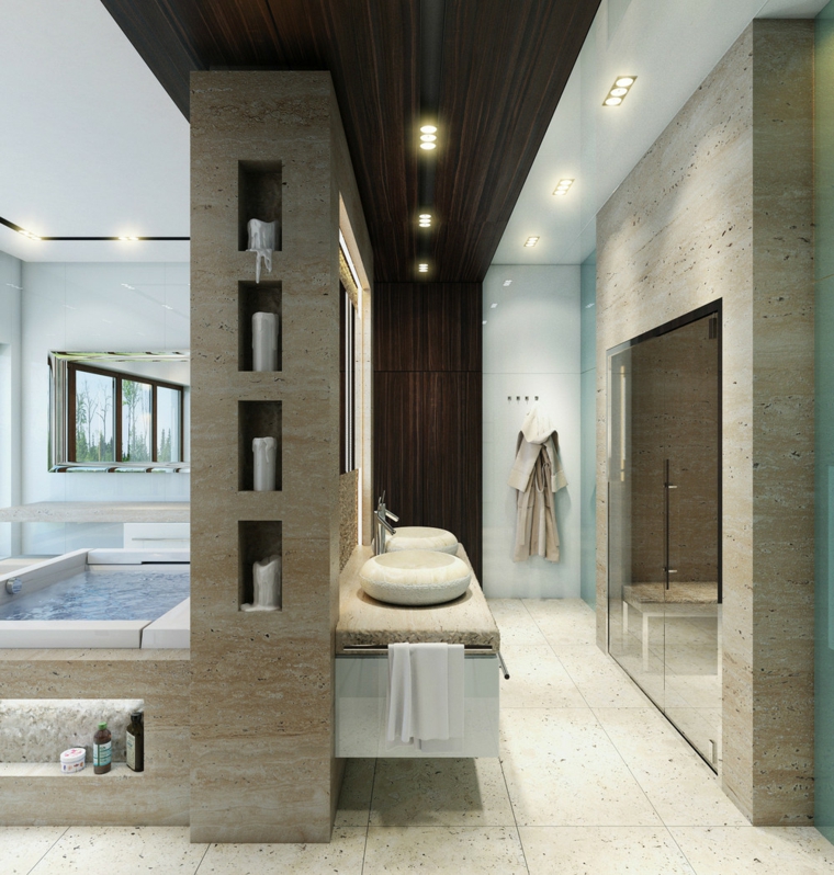 Baños de lujo veinticuatro diseños que te encantarán Baños modernos marmol travertino