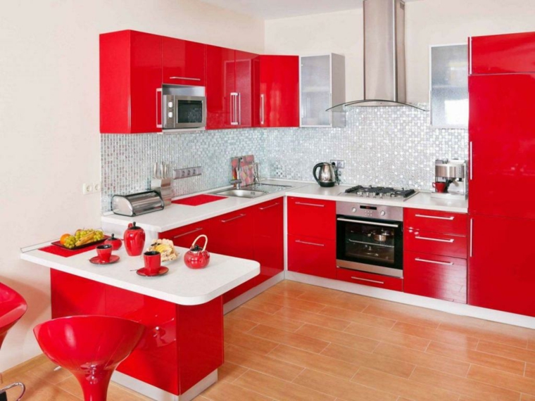 Cocinas rojas y blancas descubre la nueva tendencia de 2016 Cocinas integrales rojo blanco negro