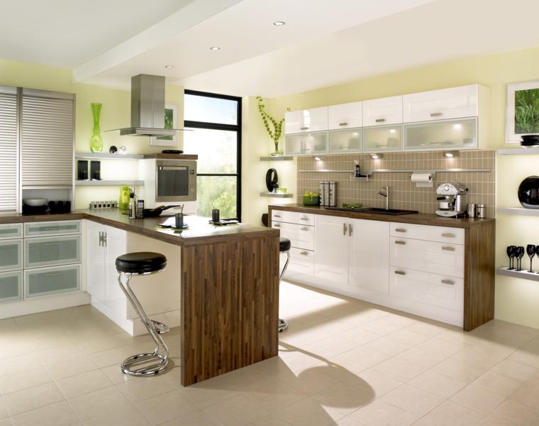 Cocina blanca encimera madera - veinticuatro diseños modernos