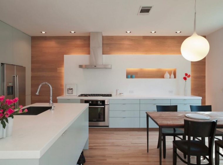 Revestimiento de paredes interiores con madera 34 ideas Revestimiento cocina