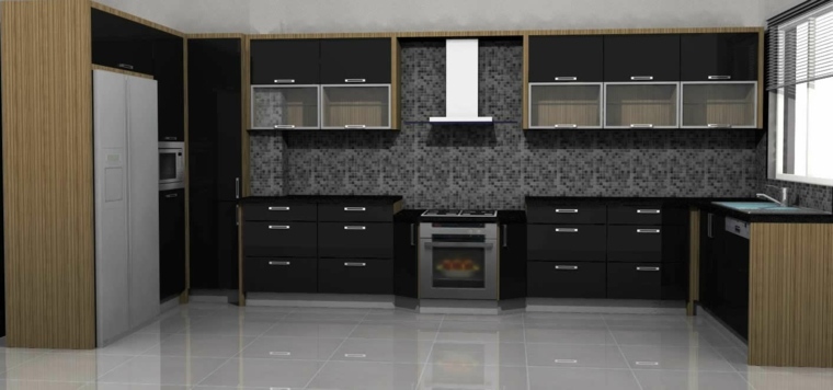 Fotos de cocinas con gabinetes negros y detalles en madera
