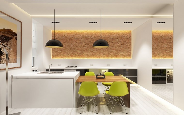 Decoración interiores minimalistas con paredes de piedra