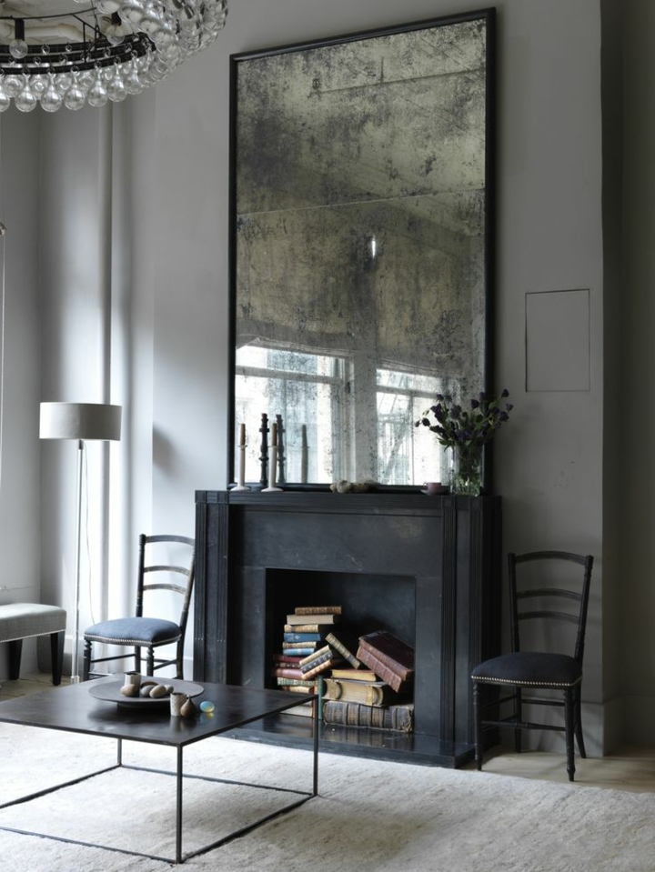 Decorar paredes diseño de acento y muebles junto a la chimenea Muebles vintage elegantes