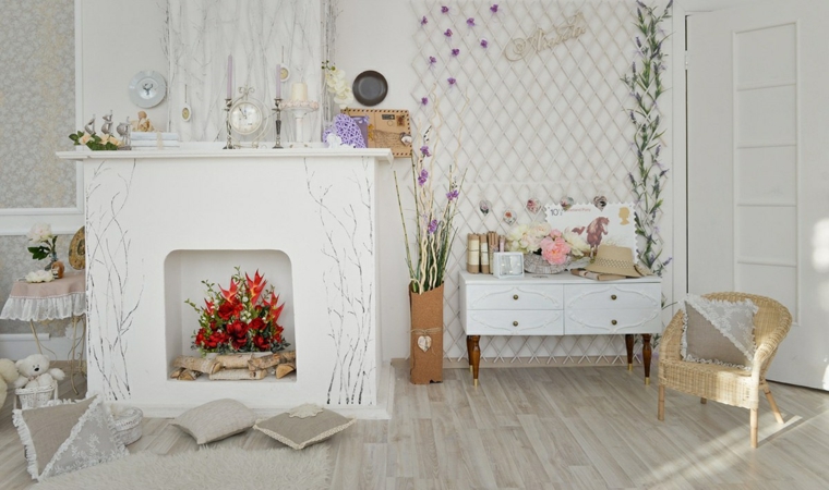 Blanca navidad con decoración moderna y clásica Chimenea Falsas Ideas