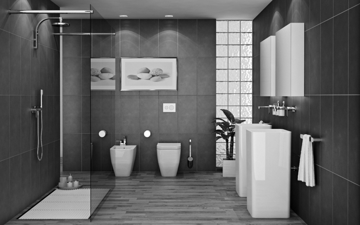 Color gris baños con diseños acogedores y asombrosos