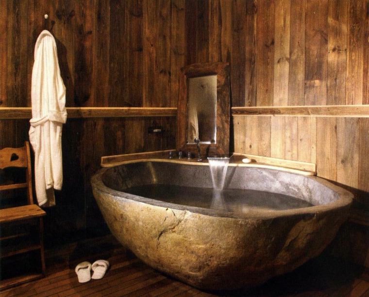 Cuarto de baño de madera y piedra 42 diseños