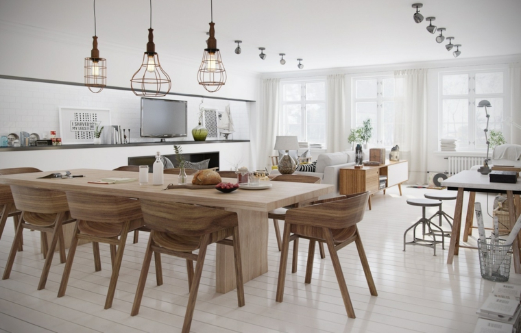 Decoracion estilo nordico luz, textura y naturaleza Salon comedor de madera