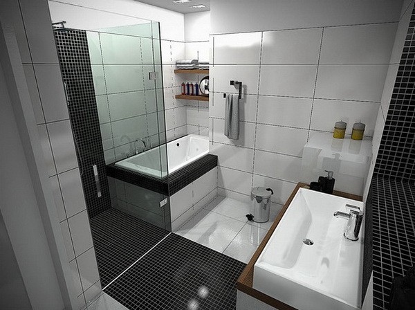 cuartos de baño pequeños azulejos negros