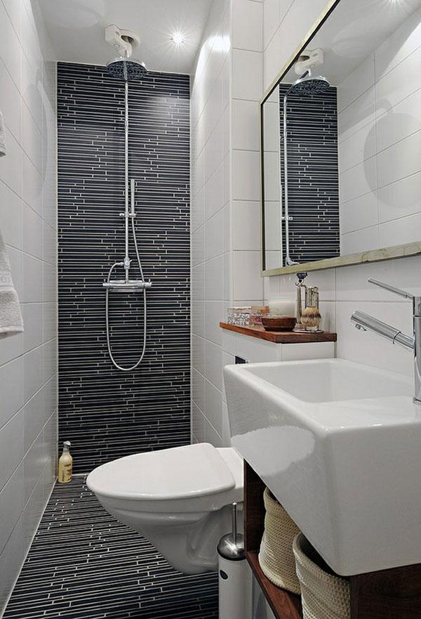 cuartos de baño pequeños blanco azulejos negro