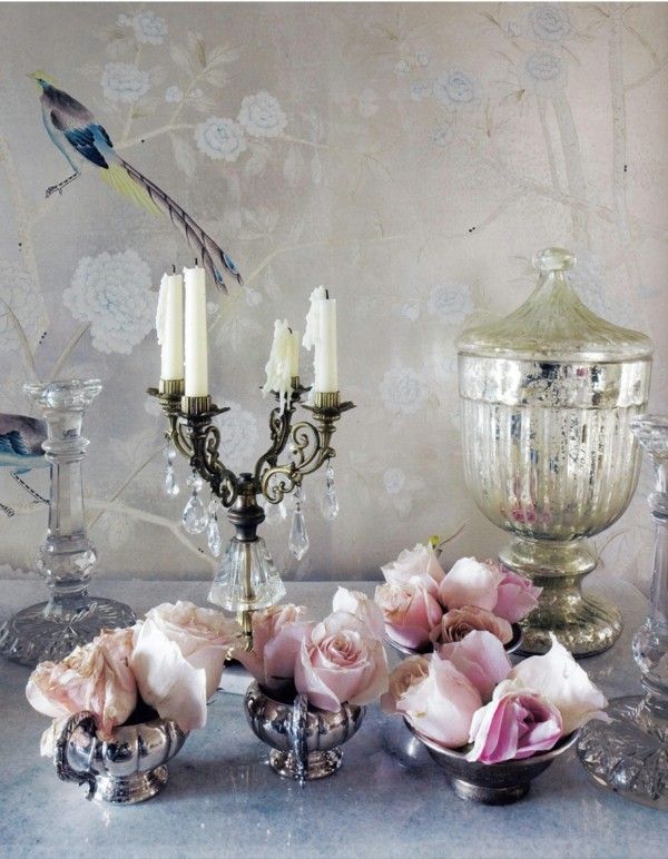  decoración mesa retro rosas