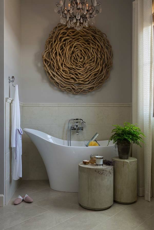 adorno redondo baño madera pared