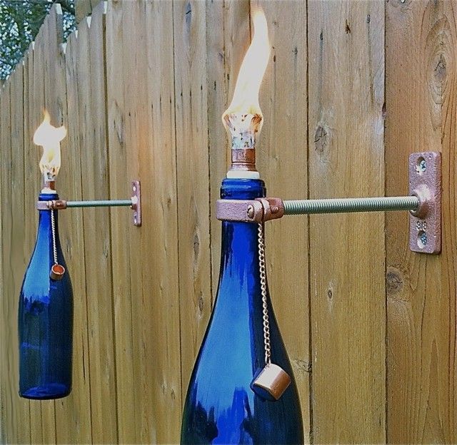 antorcha jardin botella azul manualidades