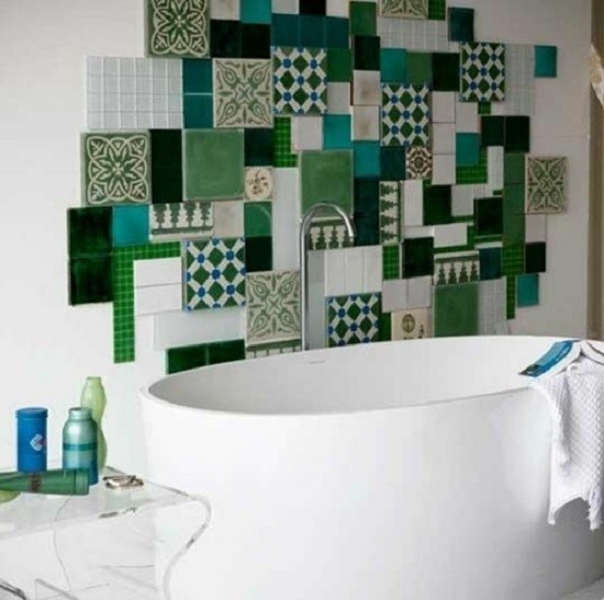 azulejos baño moderno verde muebles