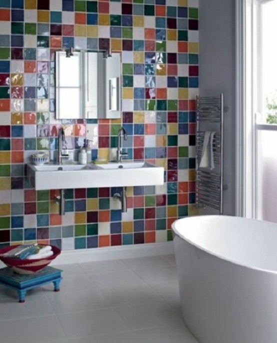 azulejos mural baño diseño iluminacion