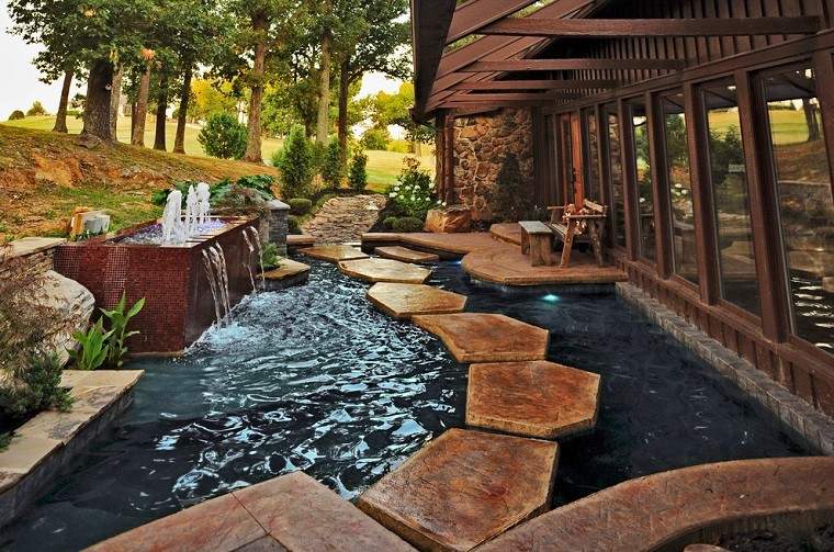 baldosas piscina estanque jardín moderno