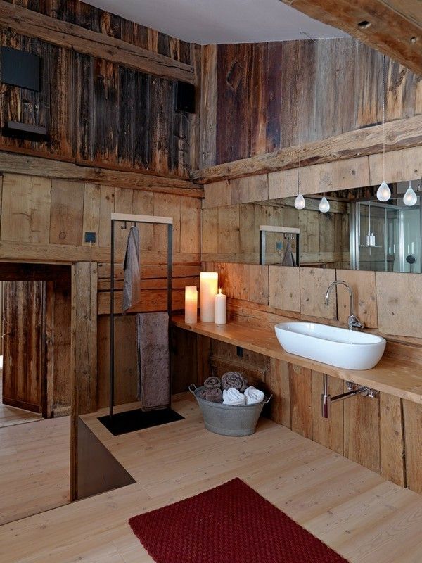 baño decoración madera plataforma