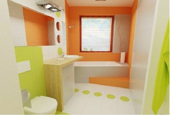 baños modernos iluminacion naranja blanco