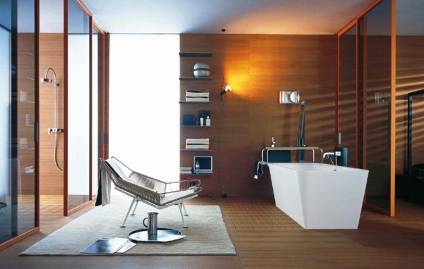 baño moderno laminado madera sillón