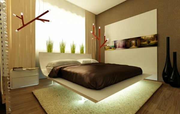 cama dormitorio luz debajo moderna
