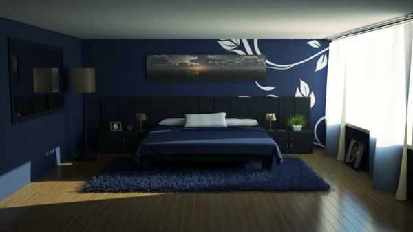 cama azul marino oscuro alfombra