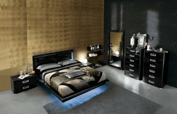 cama negra iluminada moderna cómoda