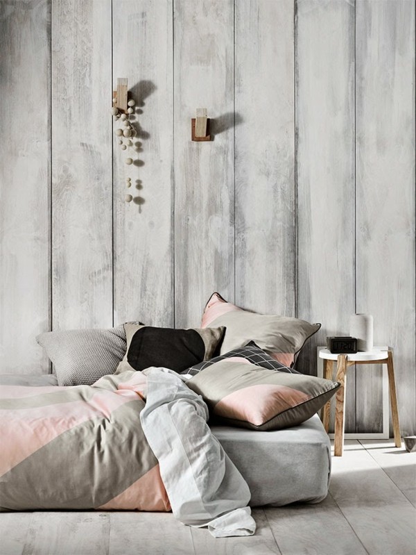 cama moderna gris rosa taburete