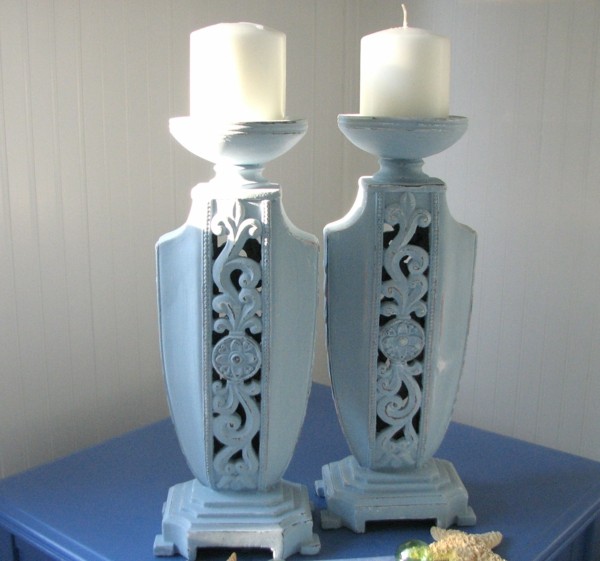 candelabros color celeste shabby chic