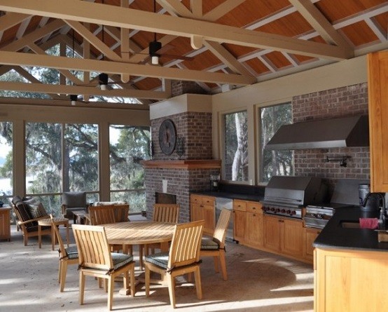 cocinas de diseño madera techo exterior sillas