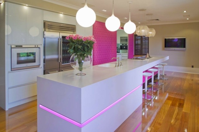 cocinas isla combinacion colores rosa bonito moderna