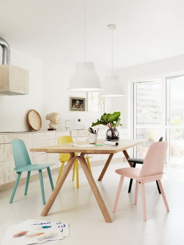 comedor minimalista sillas colores claros
