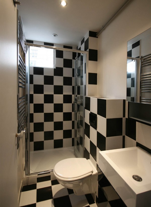 cuartos de baño pequeños compacto color blanco negro baldosas baño moderno 