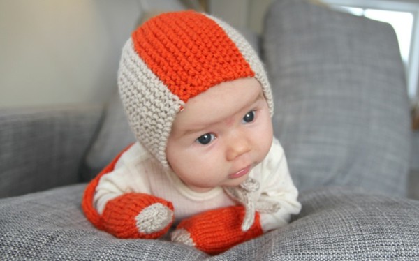 conjunto gorro guantes diadema naranja