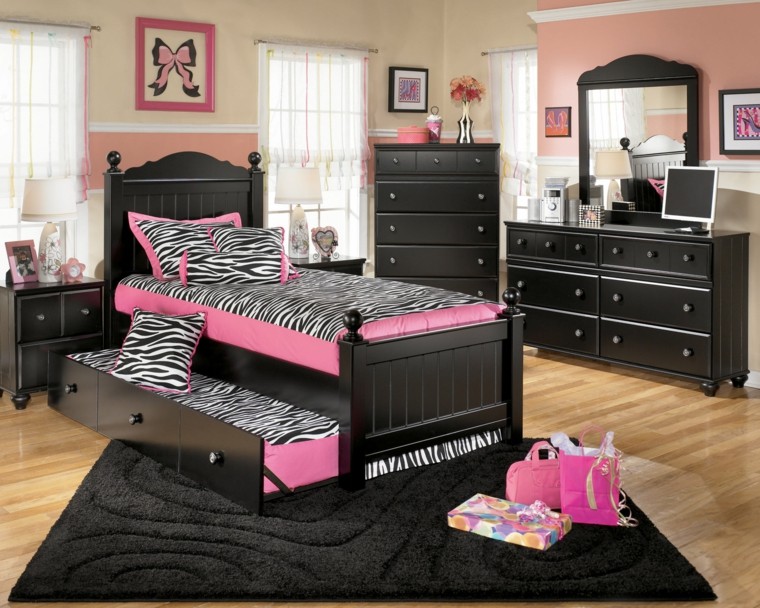 cuarto rosa negro zebra cama doble