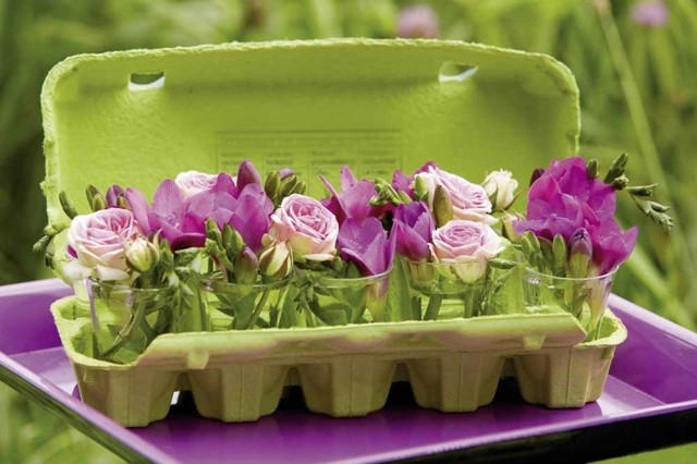 decoracion creativa envase huevos flores