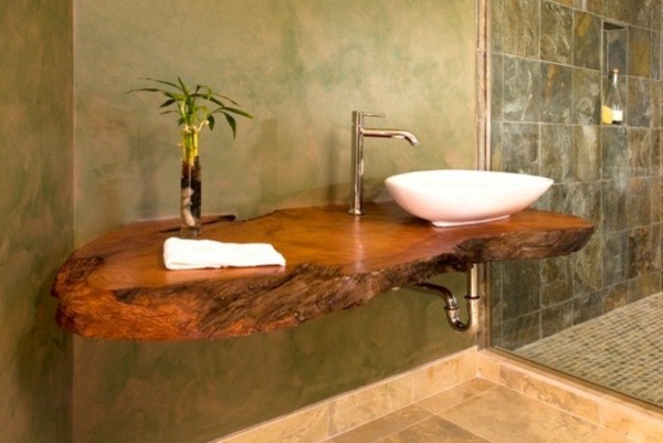 decoracion de baño lavabo madera