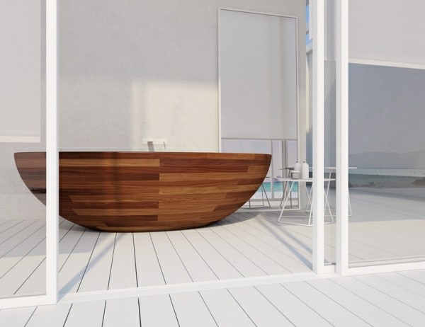 decoración de baños bañera madera