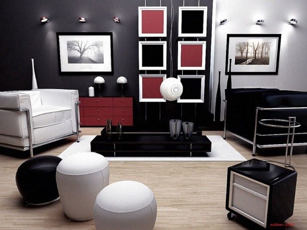 decoración salones color negro blanco