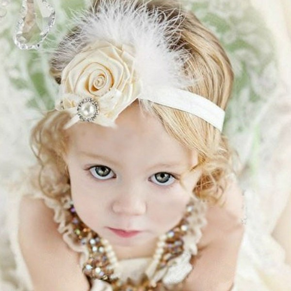 diadema beige flor niña perla