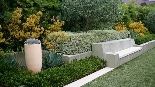 diseño de jardines bancos suculentas macetas