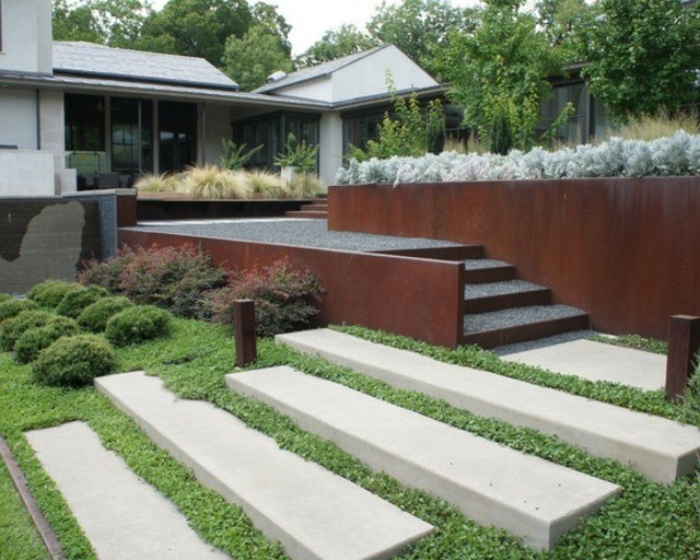 diseño de jardines escalera xeriscape moderna