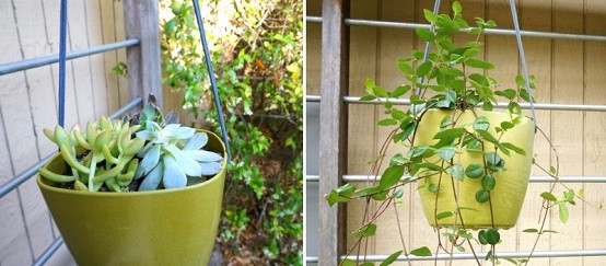 diseño de jardines macetas colgantes rusticas